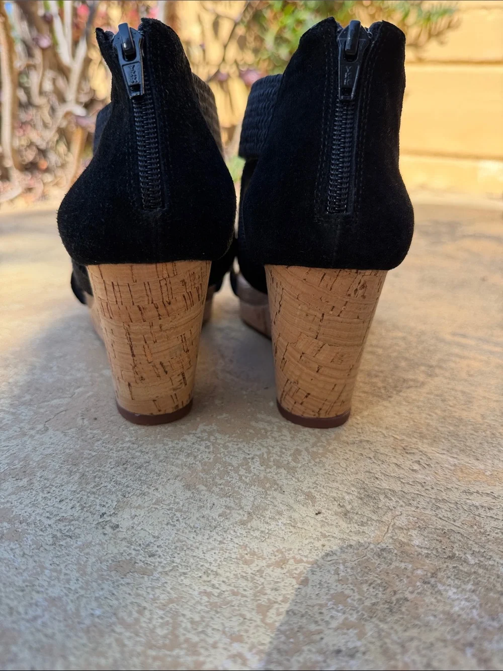 Sofft Black Crisscross Elastic Wedge Sandals